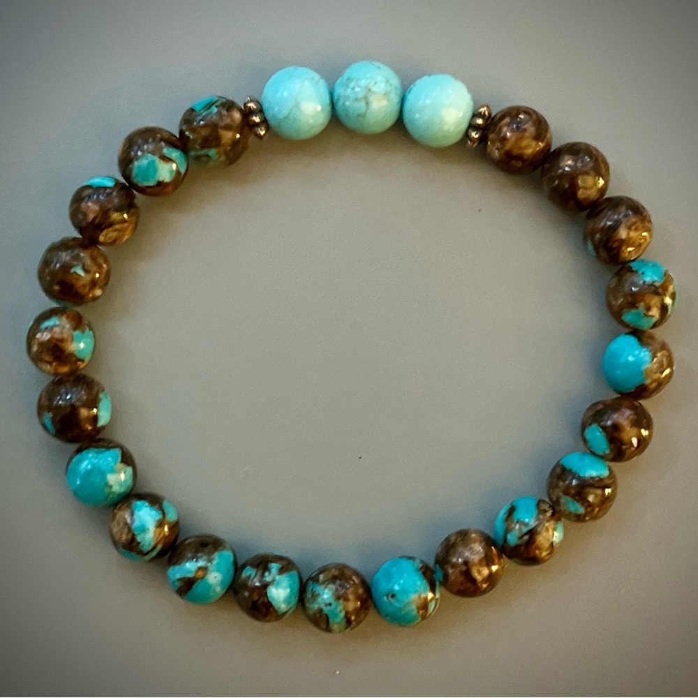 Turquoise and Bronzite Handcrafted Bead Bracelet